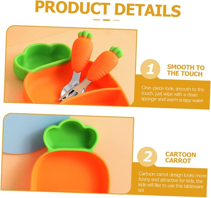 Silicone Carrot Shaped Baby Plate Set with Spoon Fork Straw High Temperature Resistant Feeding Utensils - Image 3